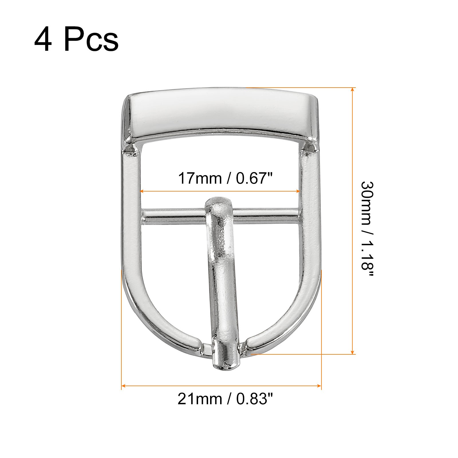4Pcs 0.67&Prime; Single Prong Belt Buckle Oval Center Bar Buckles for Belt, Silver