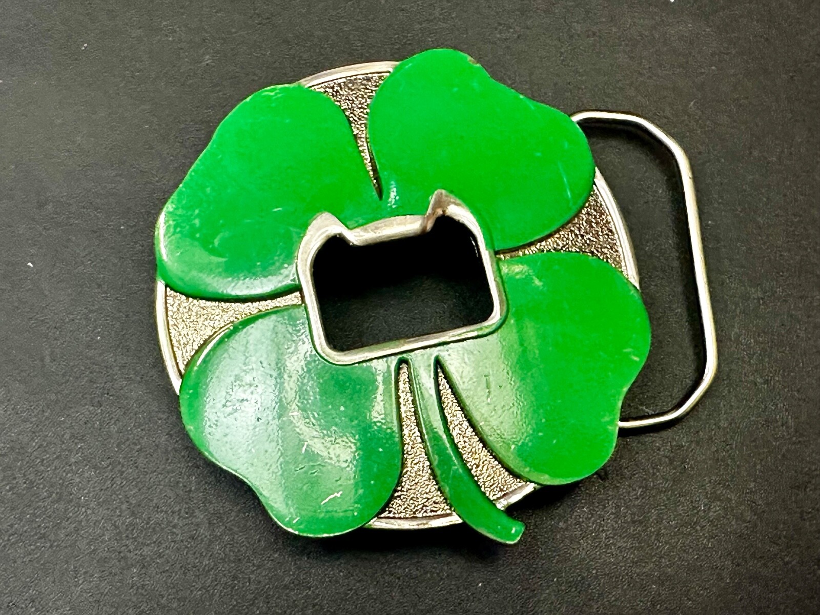 Kalan Brand Lucky Four Leaf Clover Belt Buckle and Bottle Opener Green Silver