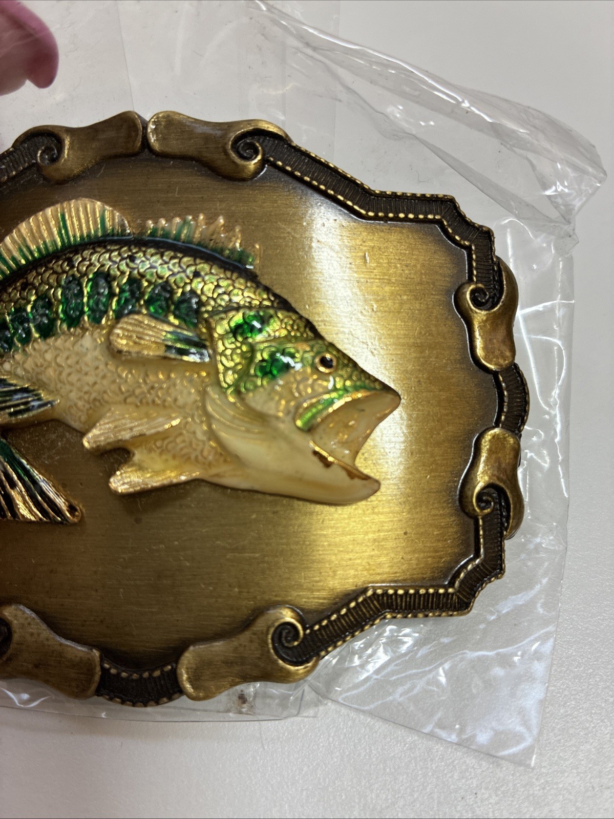 NEW VINTAGE 1978 RAINTREE 3D LARGEMOUTH BASS BELT BUCKLE BRASS MADE IN USA NOS