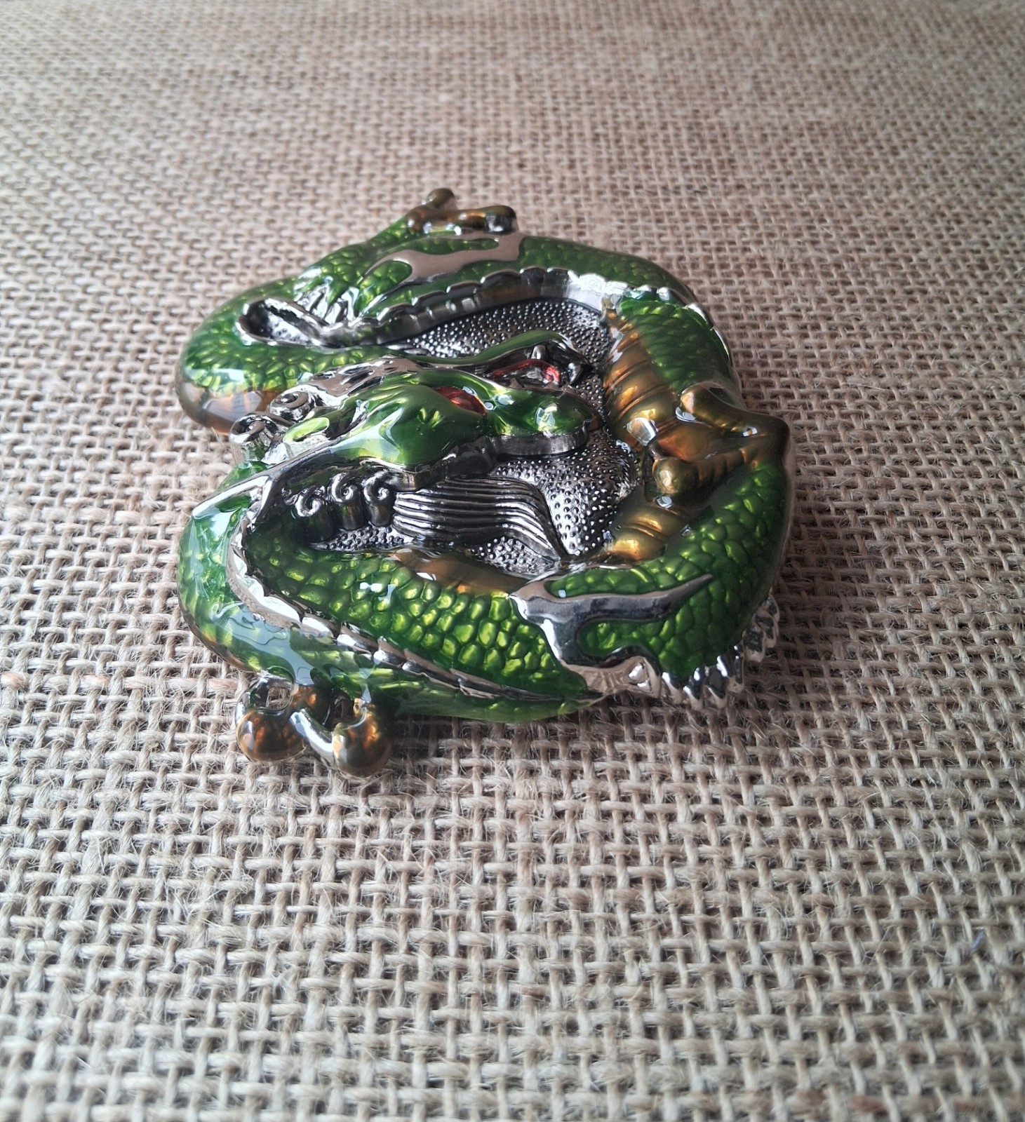 Green Enamel Chinese Dragon Belt Buckle 3D Fantasy Mythical Novelty