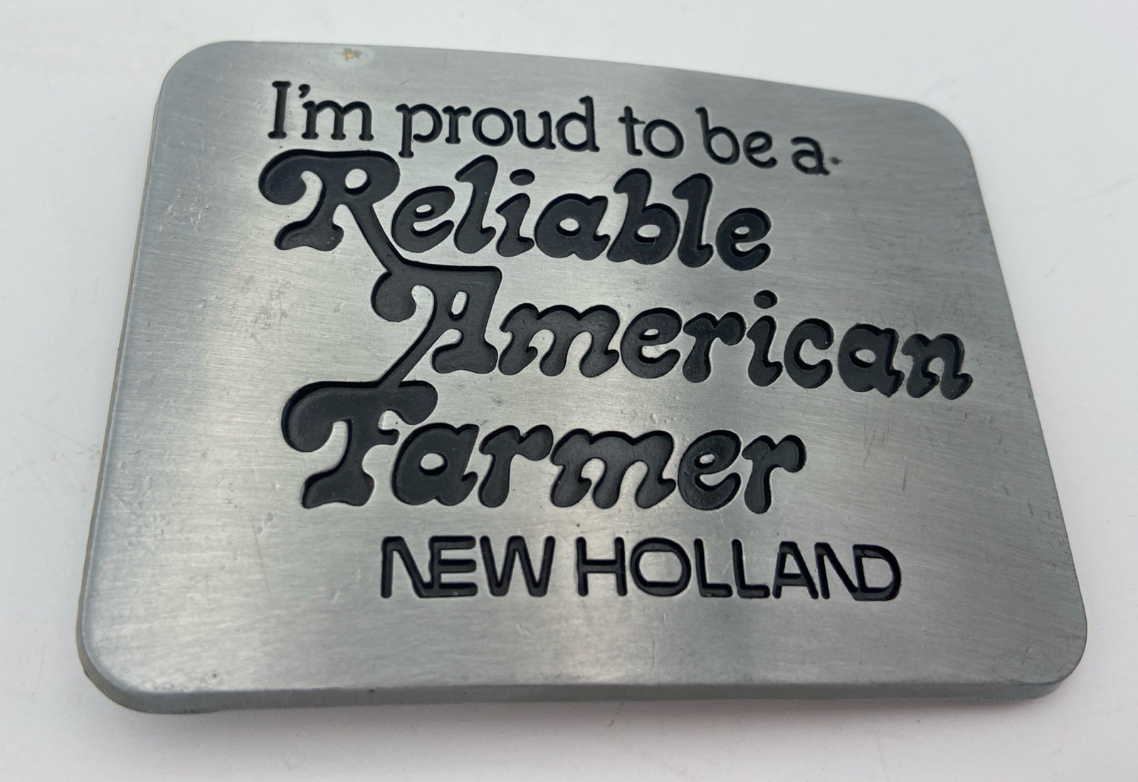 VTG 1982 New Holland Farming Metal Belt Buckle Proud To Be An American Farmer