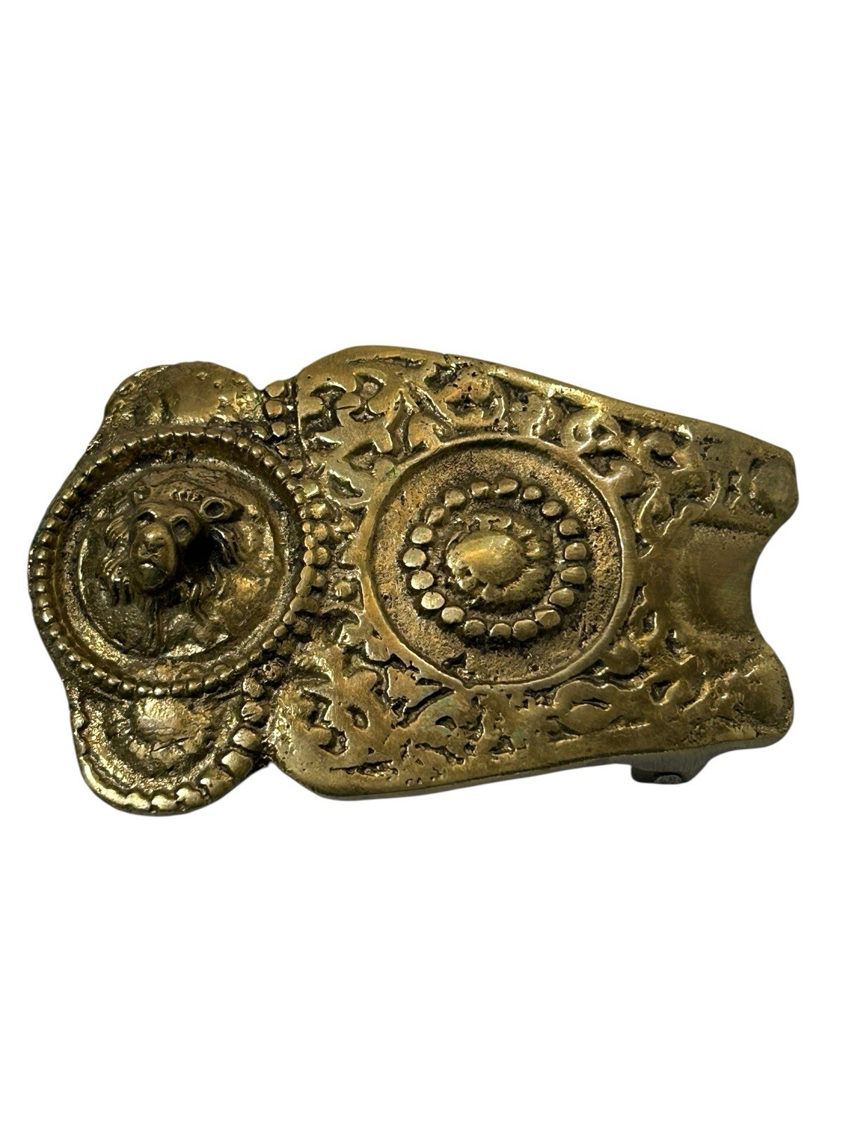 Vintage Lion Head Belt Buckle Brass Very Old Heavy Duty