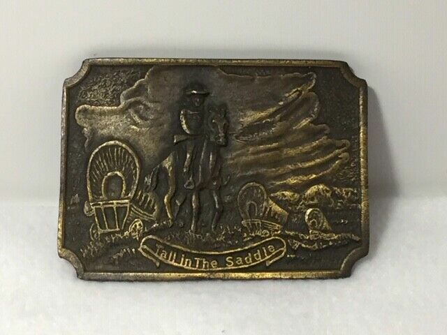 Belt Buckle Pioneer Cowboy Tall in the Saddle Brass Buckle Vintage
