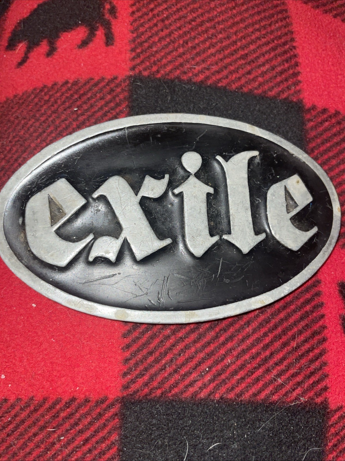 2005 EXILE CYCLES Black Metal Belt Buckle And Bottle Opener 4”