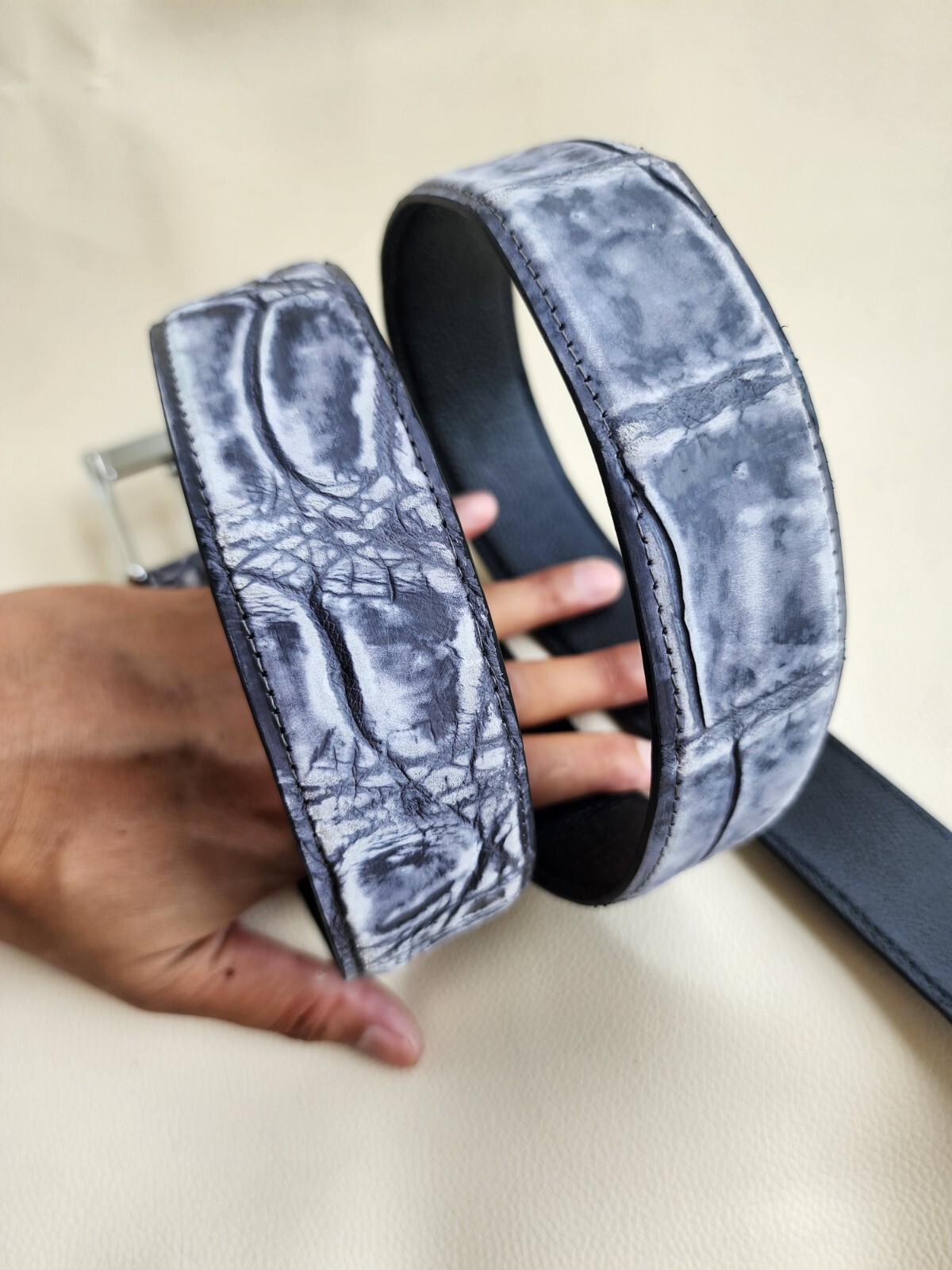 3.8CM Navy Blue 100% Genuine Nubuck Leather Skin Mens Belt Buckle-Customize