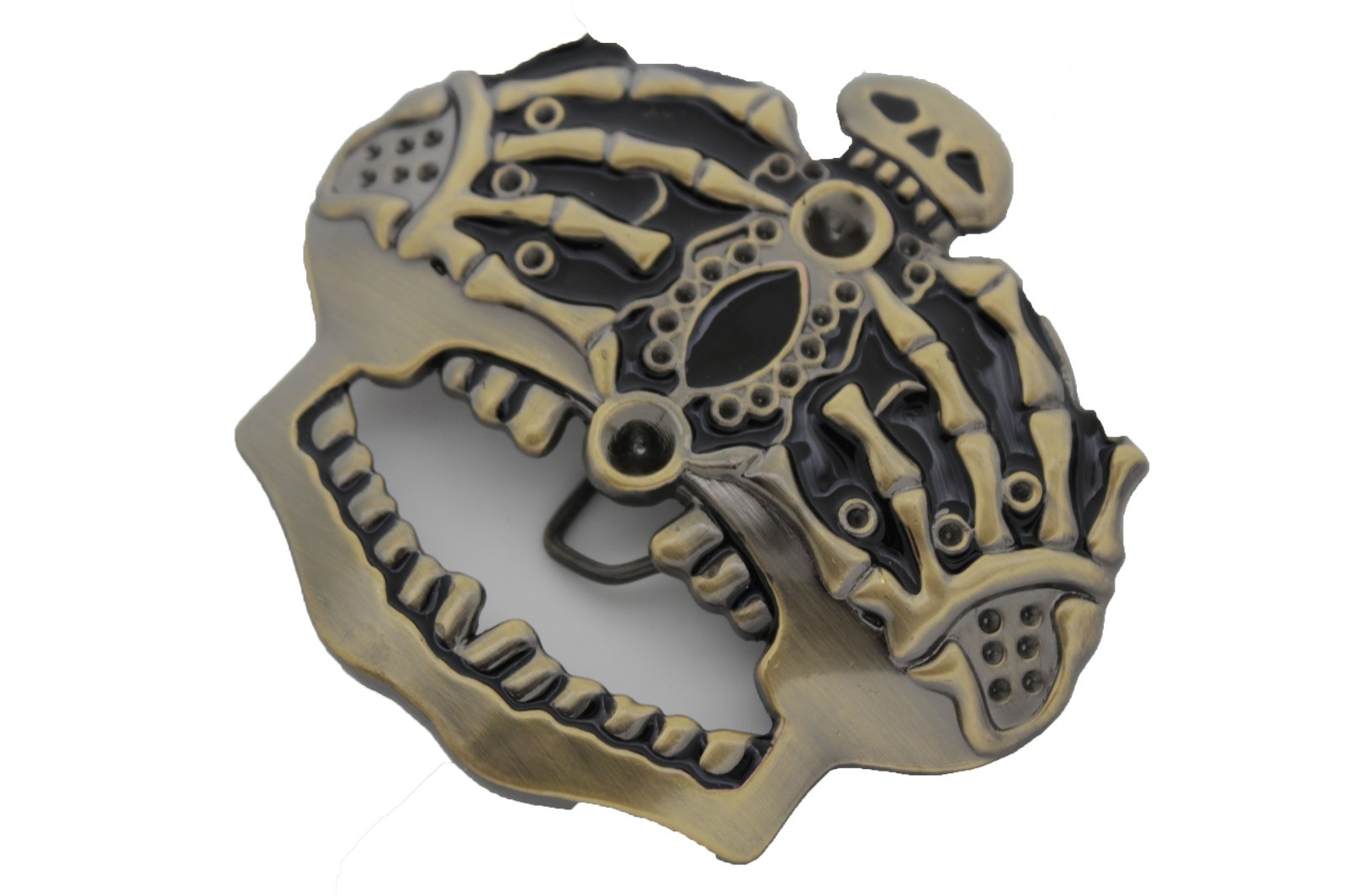 Men Women Antique Gold Metal Belt Buckle Skull Skeleton Bones Cover Face Eyes