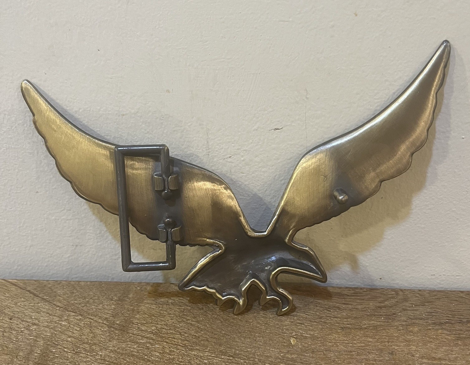 VTG Flying Eagle Belt Buckle Large 6.5” Wingspan Brass Tone Patriotic Americana