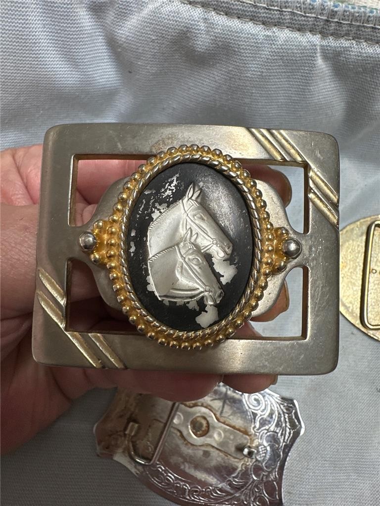 Five Vintage Horse Belt Buckles