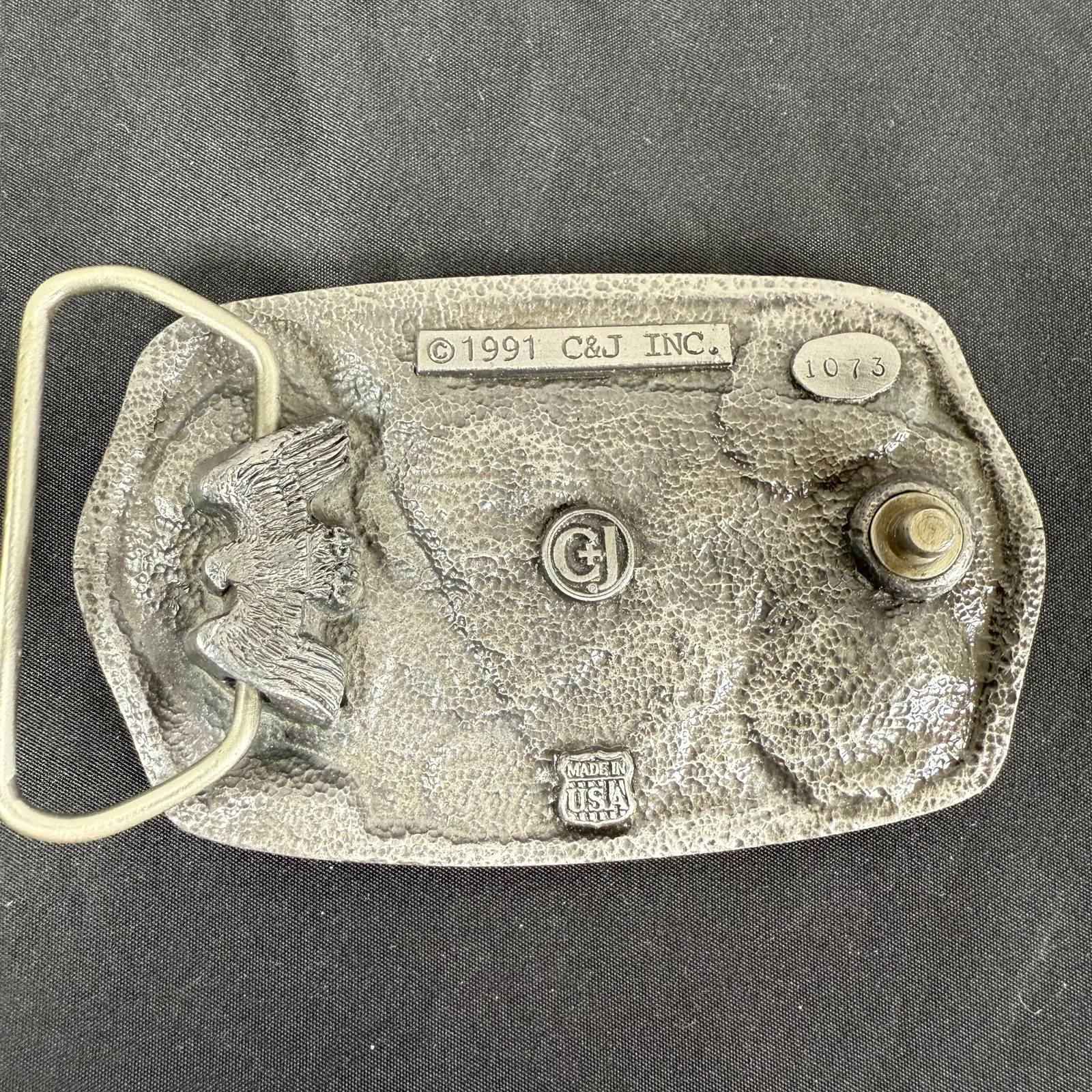 Vintage 90s C&J Firefighters At Work Belt Buckle Colored Enameled 3.5&Prime; Made USA