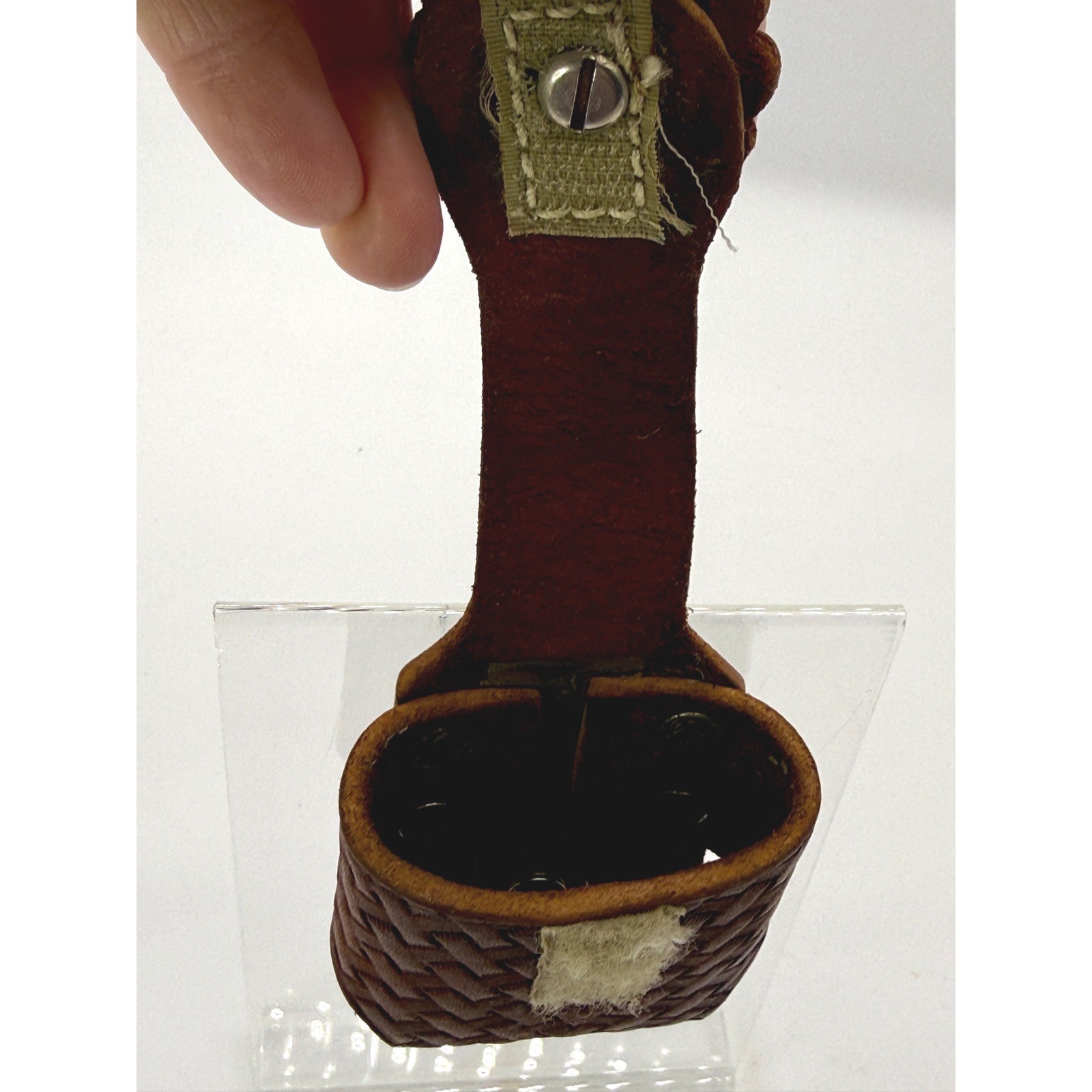 Vintage Hand Tooled Leather Belt Pouch Basket Weave Western Turquoise Concho