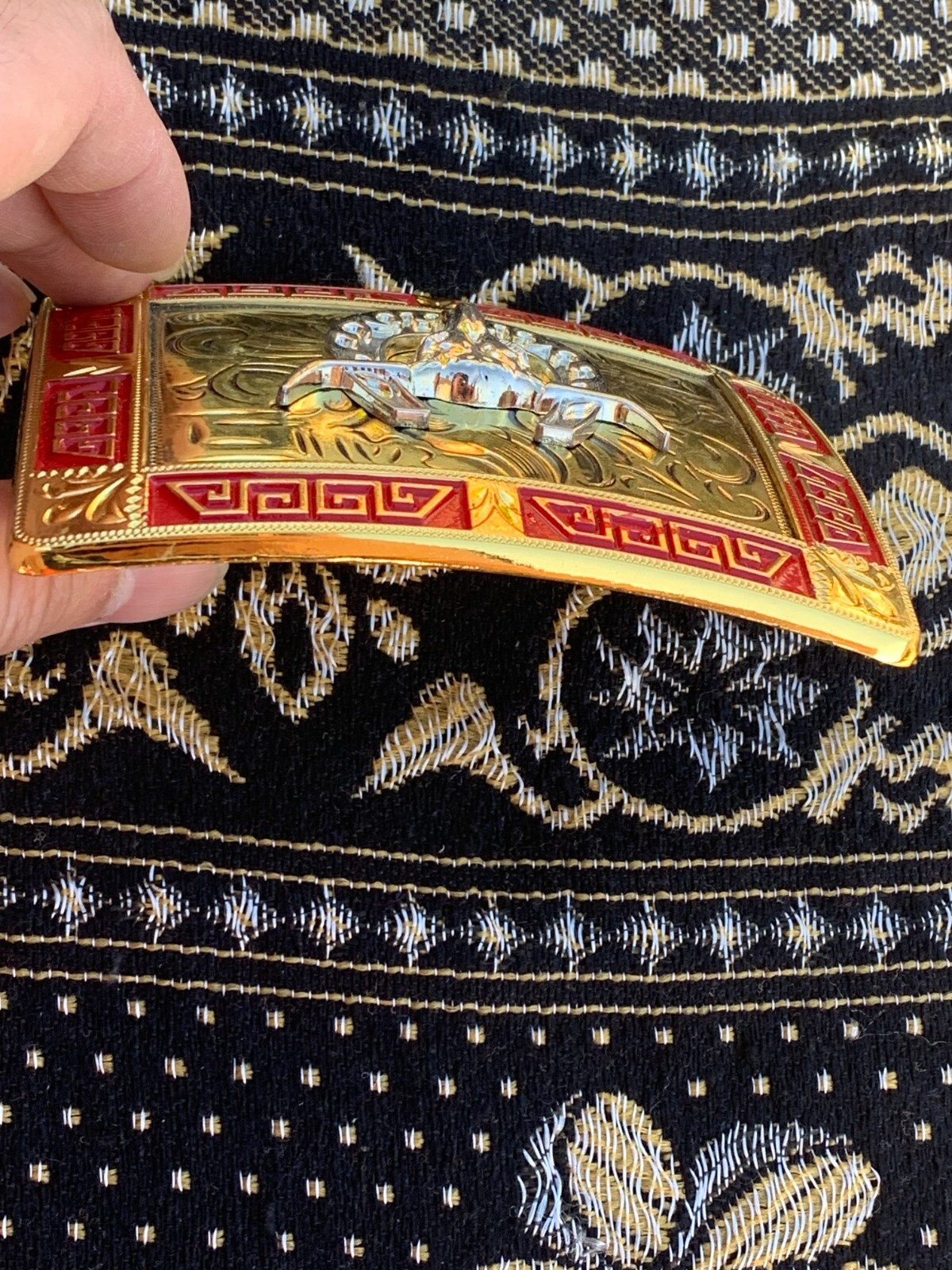 Western Buckle Red Gold Silver Longhorn Horse Shoe Cowboy 2 » Hebilla Vaquero