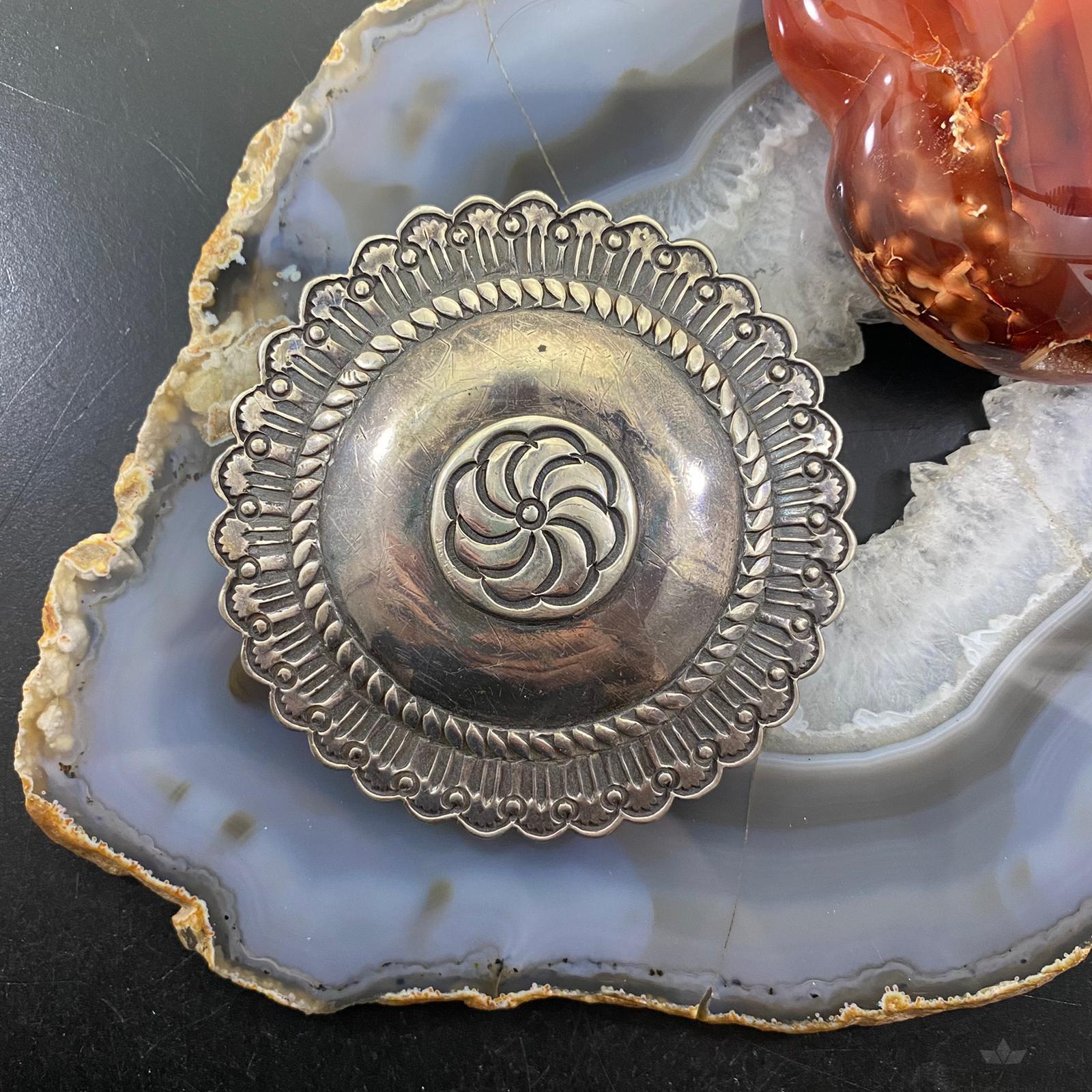Vintage Native American Silver Rounded Stamped Belt Buckle For Men