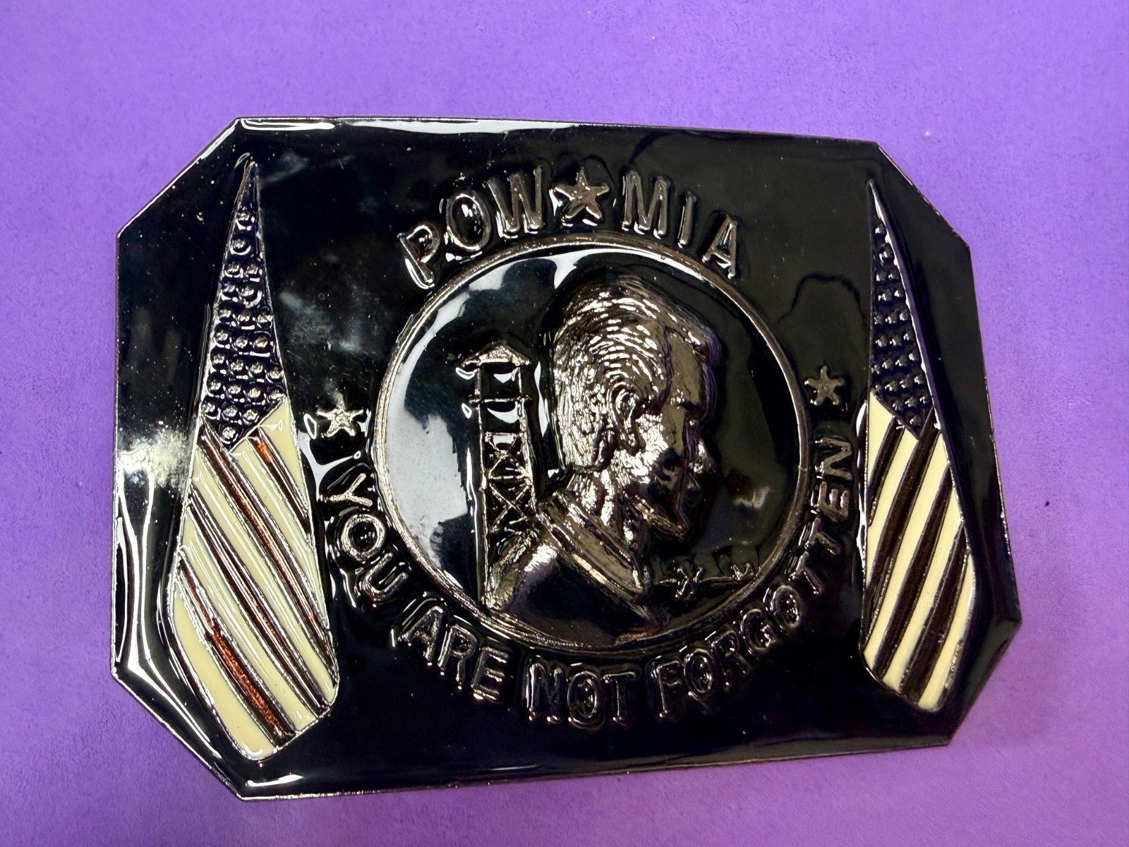 POW MIA You Are Not Forgotten Flag Army Patriots Belt Buckle New Condition