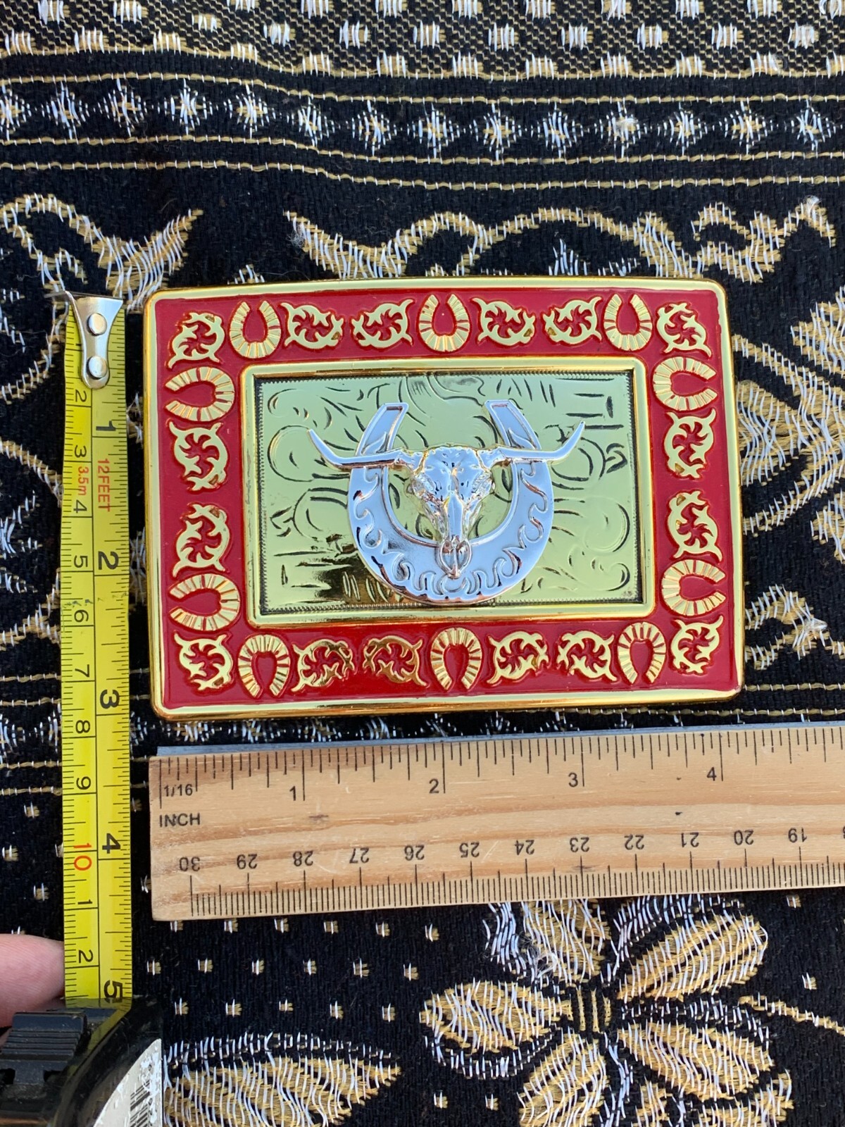 Western Buckle Gold Silver Red Longhorn Bull Cowboy Fit 2 » Hebillas Vaqueras
