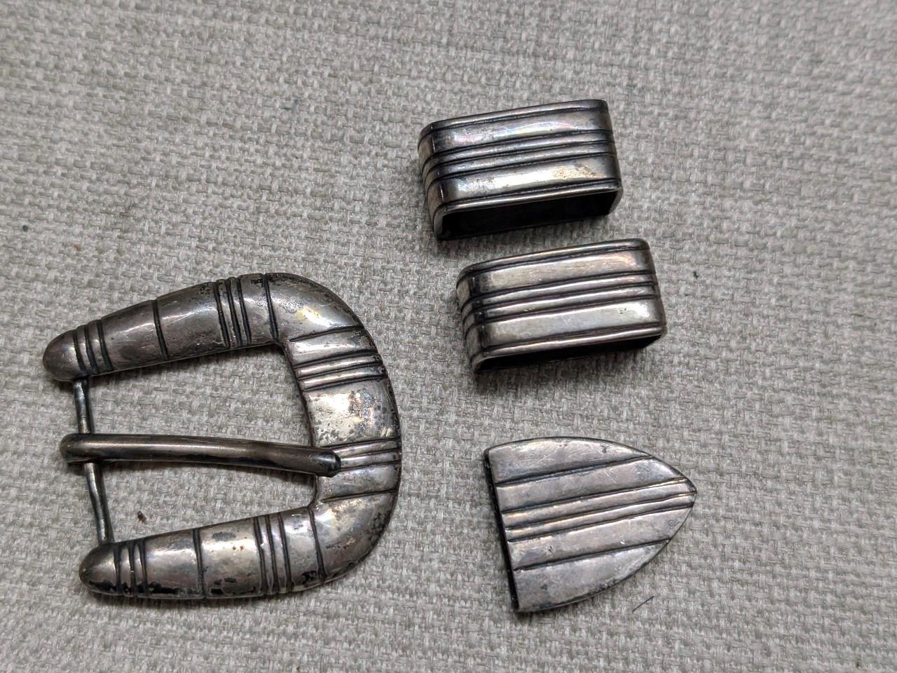 vintage 4PC belt buckle set STERLING SILVER handcrafted RANGER western NAVAJO
