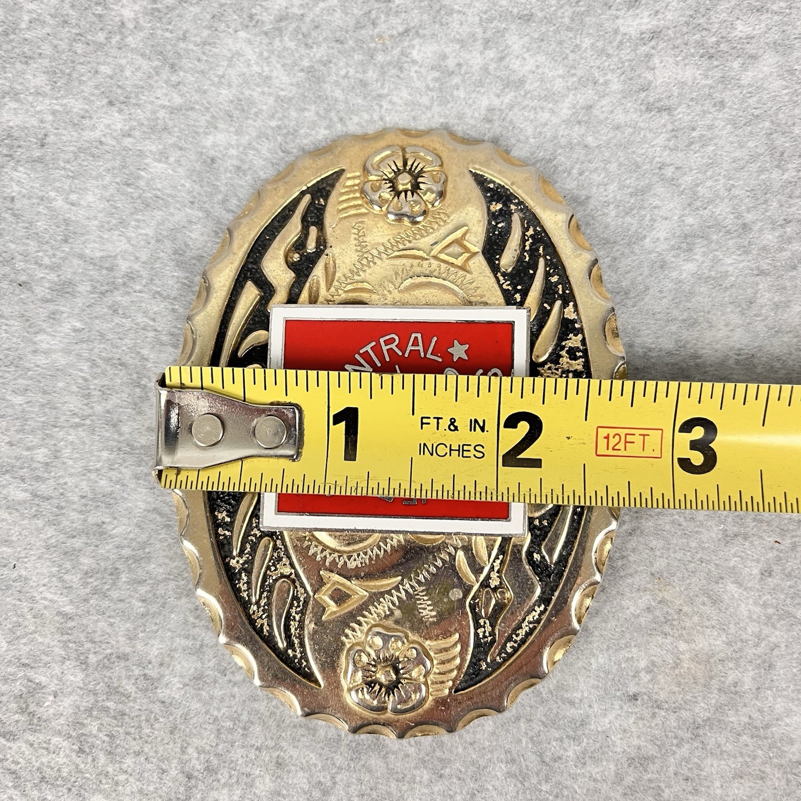 Jersey Central Lines Belt Buckle Silver Tone w Red and White Insert