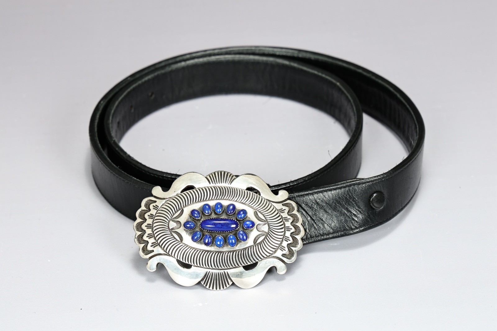 Rick Martinez Navajo Sterling Silver Blue Lapis Lazuli Belt Buckle
