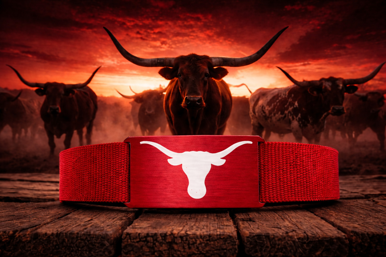 CRIOS Branding Belt Aluminum Buckle Red Texas Longhorn Cattle Cowboy Cowgirl Unisex