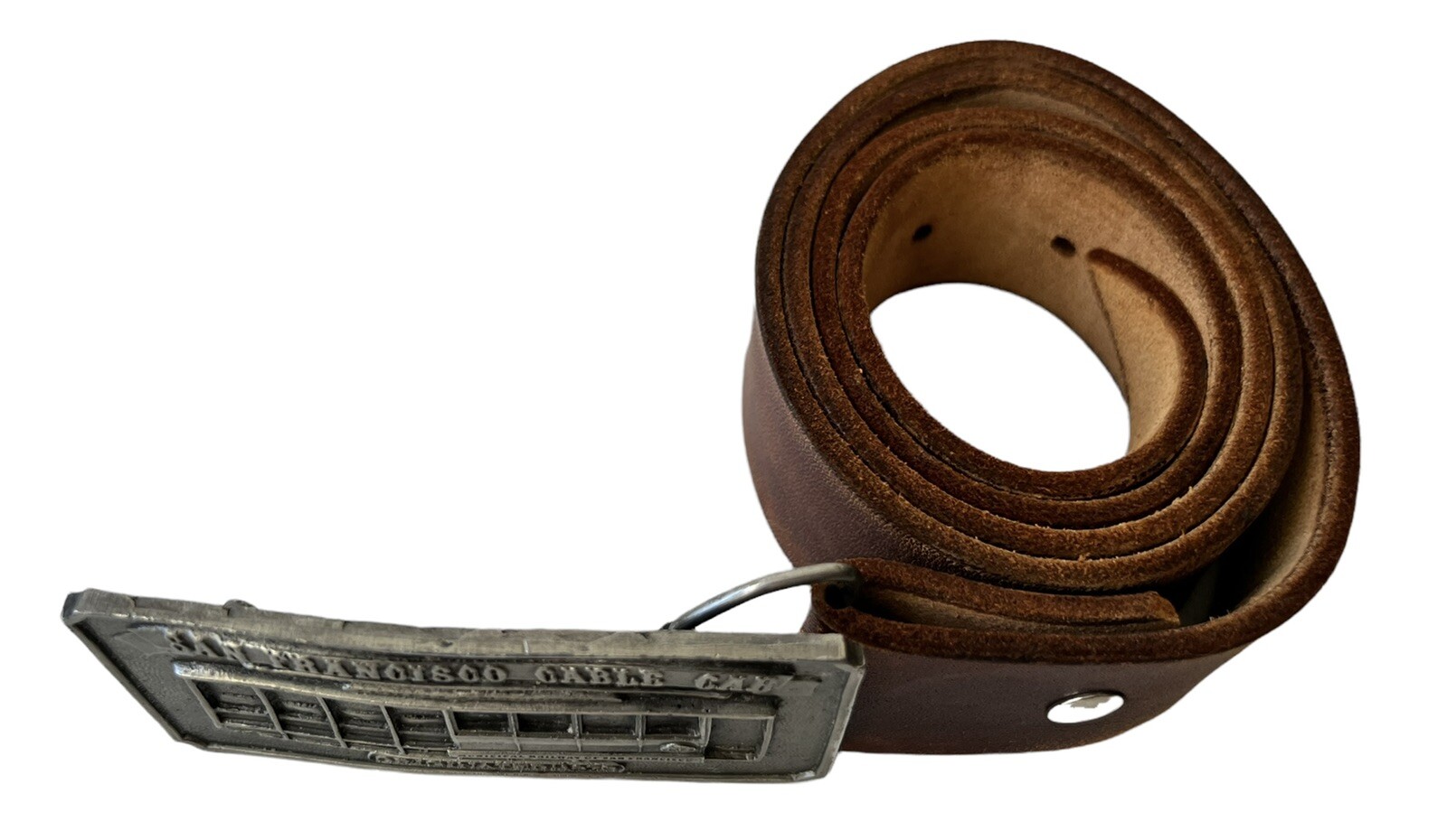 San Francisco Cable Car Belt Buckle W/ Brown Leather Art Belt By Errol G Specter