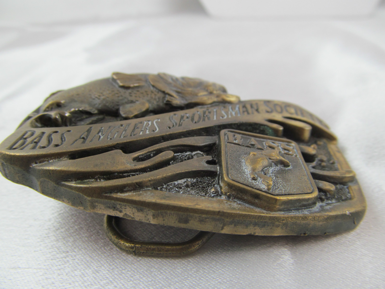 Heavy Brass BASS ANGLERS SPORTSMAN SOCIETY DIMENSIONAL BELT BUCKLE, Detailed