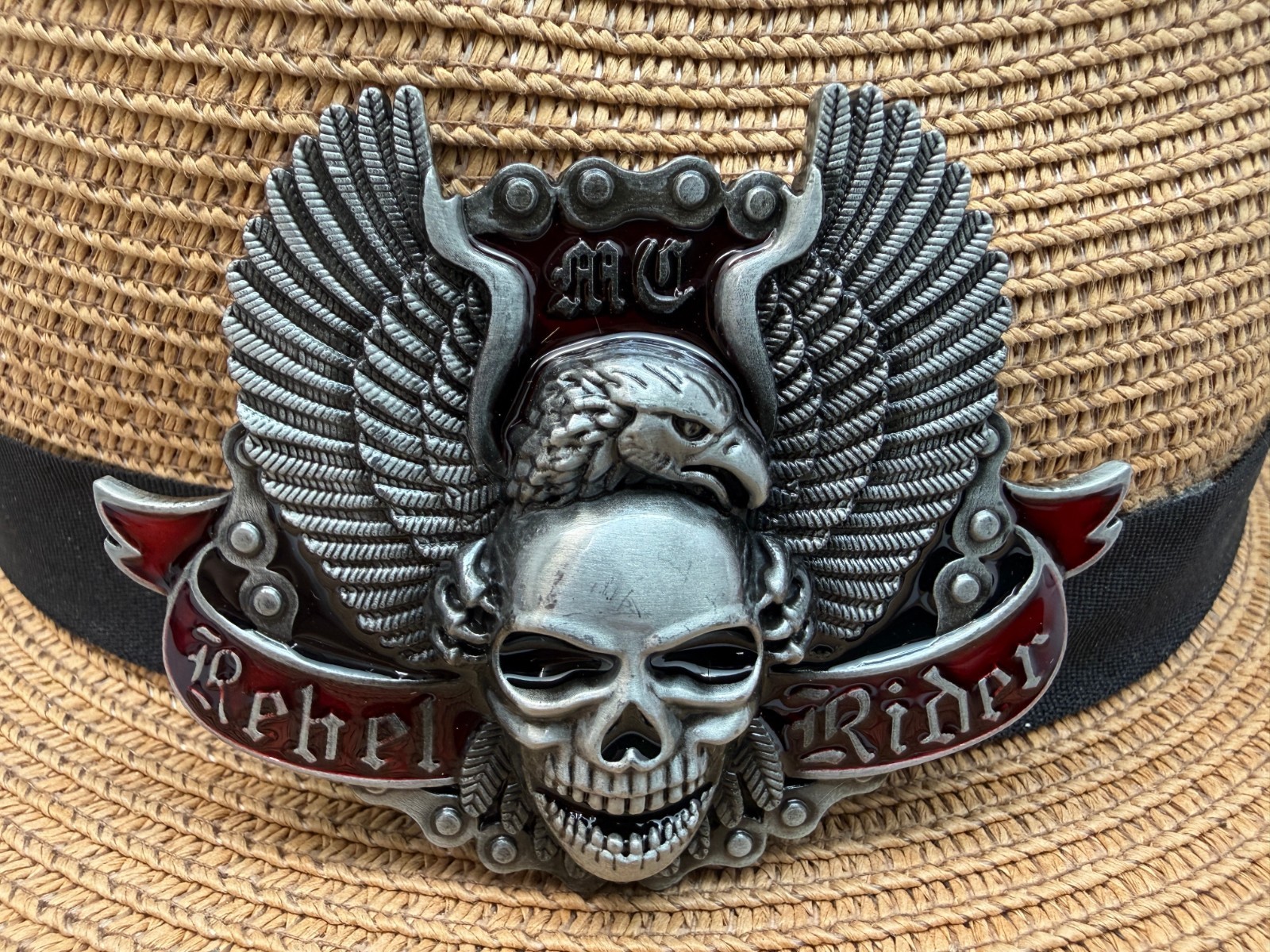 Antiqued Silver Retro Skull With Wings Western Belt Buckle