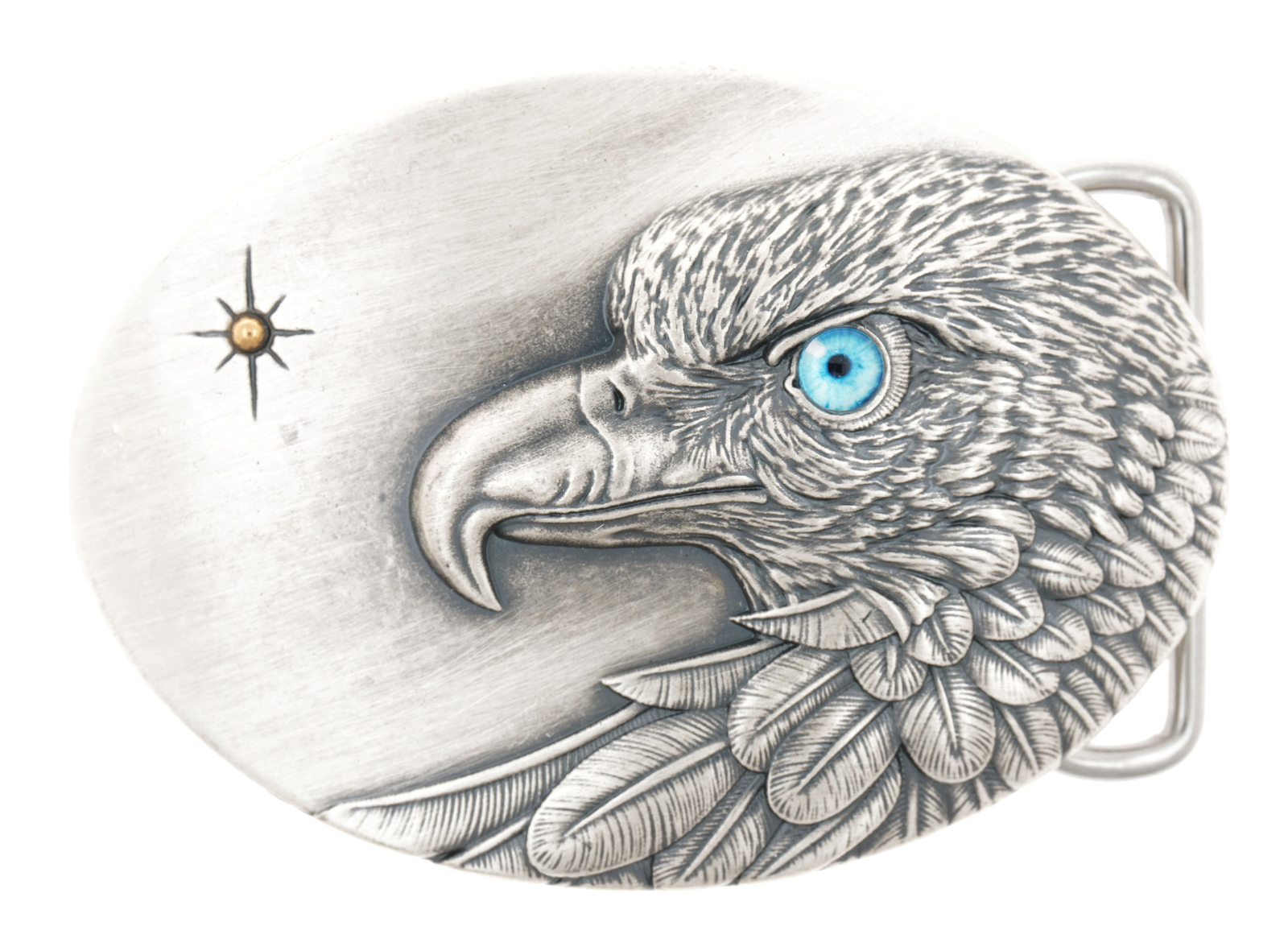 Sun Eagle Blue Eye Silver Plated Belt Buckle