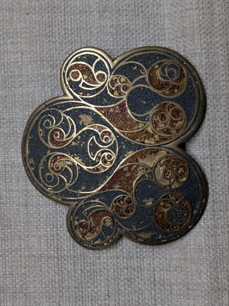 vintage 1970s handcrafted INDIA belt buckle BRASS hand painted WESTERN cowboy