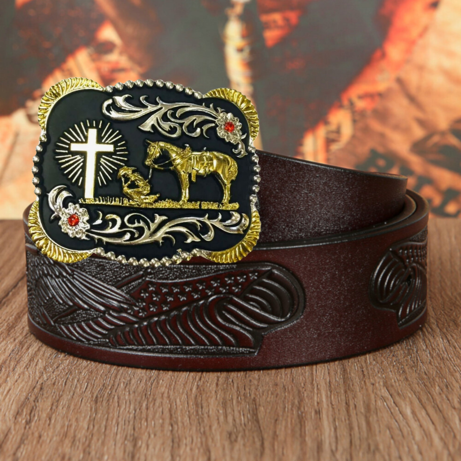 Praying Cowboy Gold Tone Rodeo Western Fashion Unisex Cowboy Belt Buckles