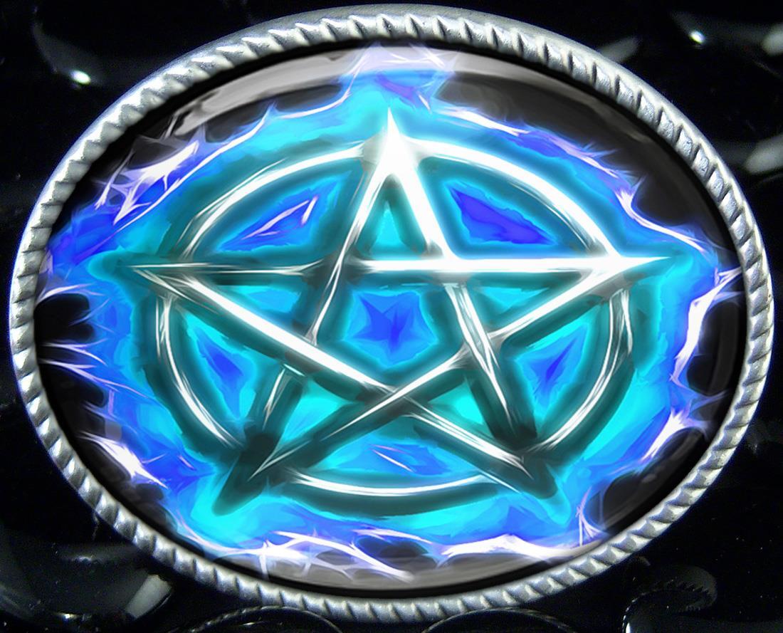 Ice Blue Pentagram Belt Buckle – Gothic Flames Men Women Handmade Belt Buckle