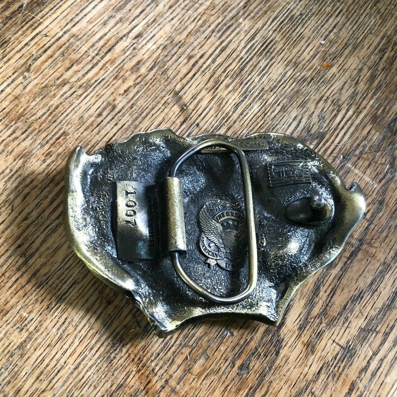 VINTAGE BELT BUCKLE WHITETAIL DEER BRASS GREAT AMERICAN BUCKLE CO 1982 USA