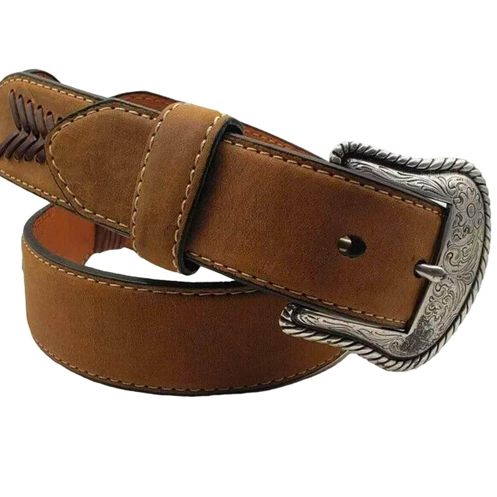 Nocona Tan Brown Leather Belt 36 Western Braided Silver Concho Floral Buckle