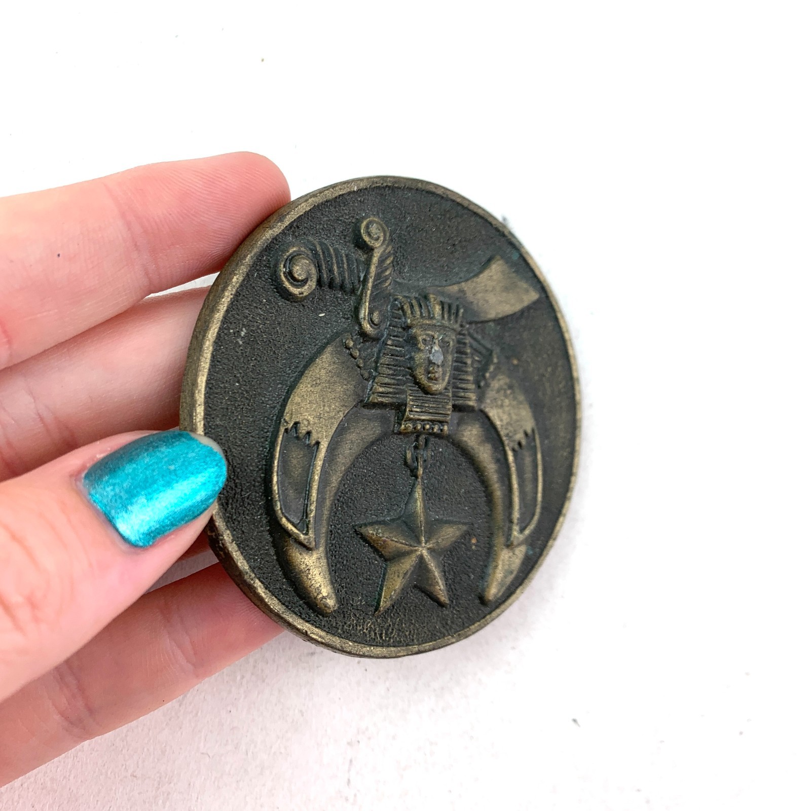 Vintage Shriners Masonic Crescent Scimitar Round Metal Belt Buckle