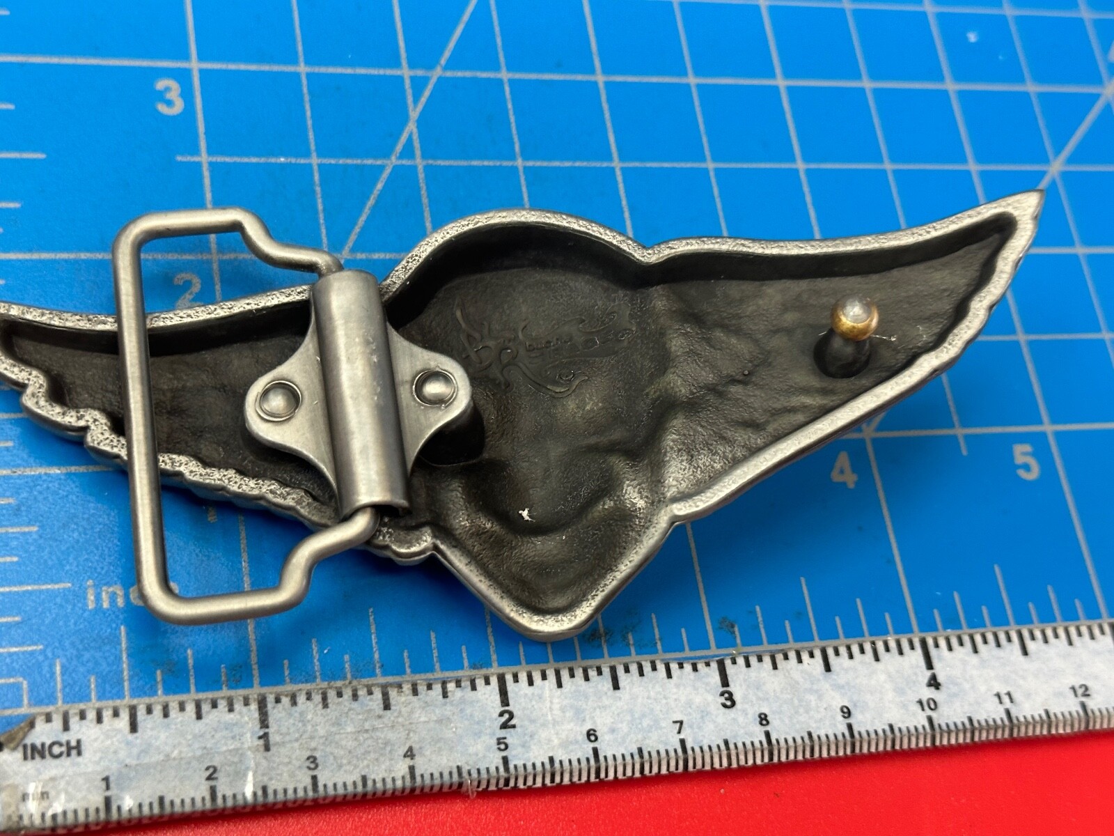 Skull With Fangs And Bright Red Eyes Cutout Large Wide Belt Buckle