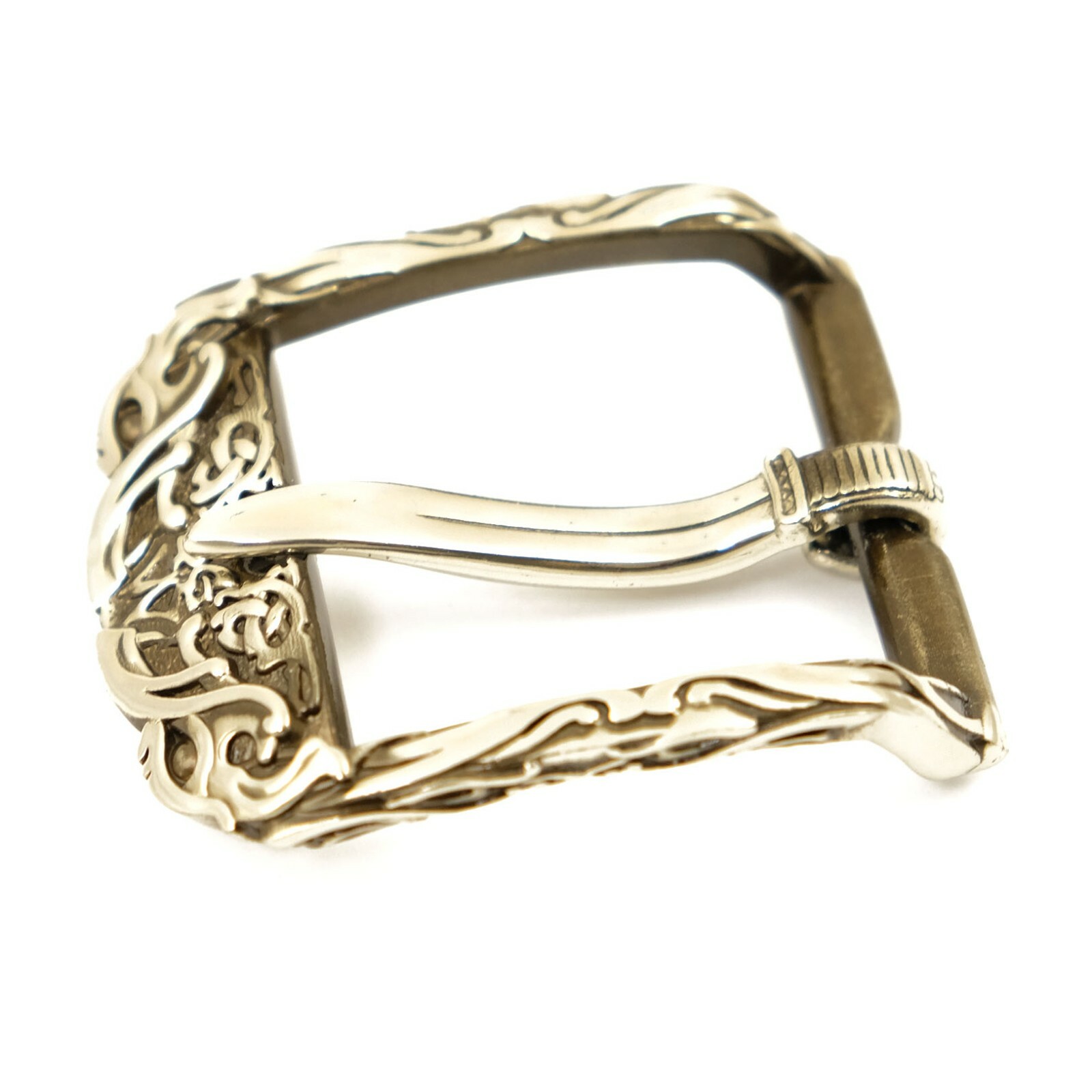 German silver belt buckle Odin&rsquo;s Wolves, pin type Old Norse Scandinavian Celtic