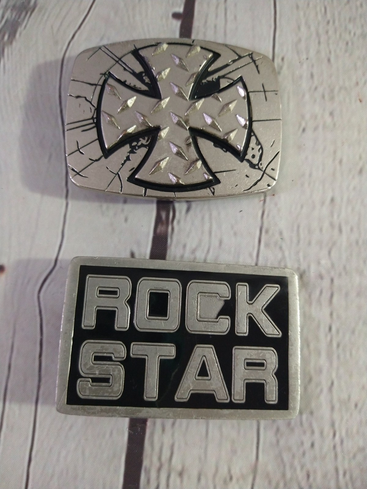 Lot of 2 pewter 2001 GREAT AMERICAN PRODUCT / rock star 4601 & CROSS belt buckle