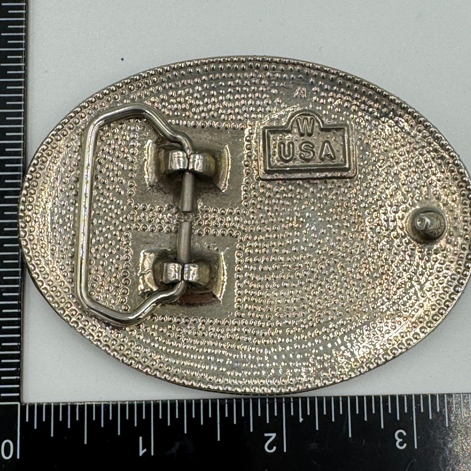 Vintage W USA Silver Tone Bald Eagle Western Belt Buckle Floral Oval Americana