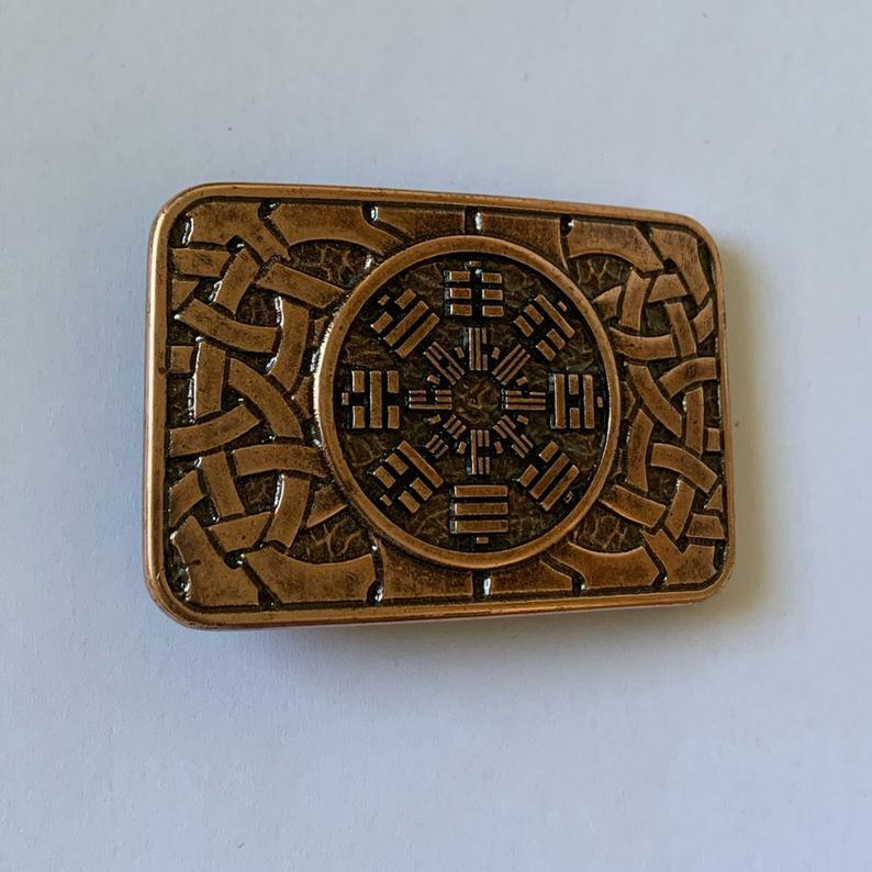 Metal Eight Trigrams Mens Ractangle Belt Buckle Brass Occult Plaque Celtic Cnot
