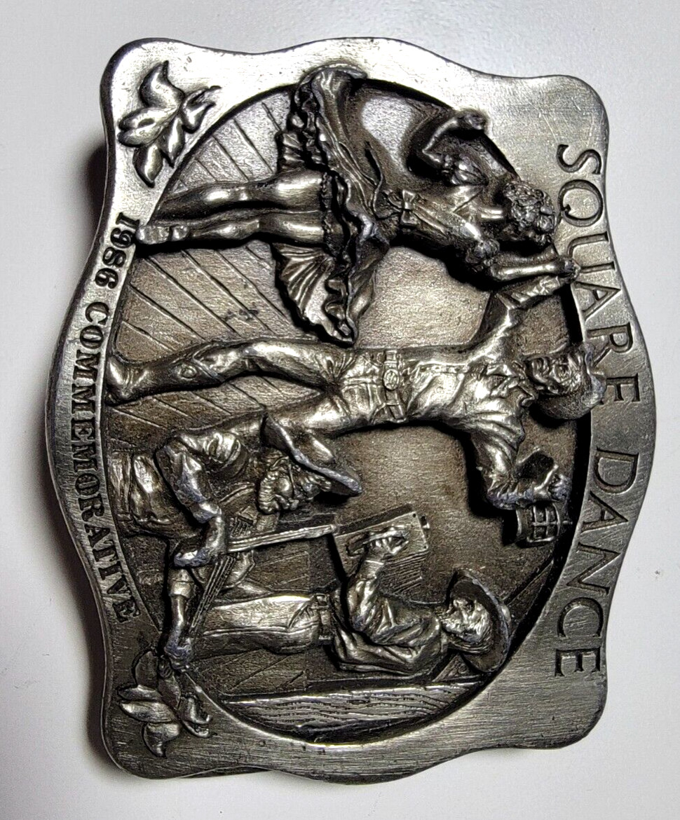 Arroyo Grande Belt Buckle Square Dancing #339 1985 Pewter 3.25&Prime;x2 5/8&Prime; Fit 1.75