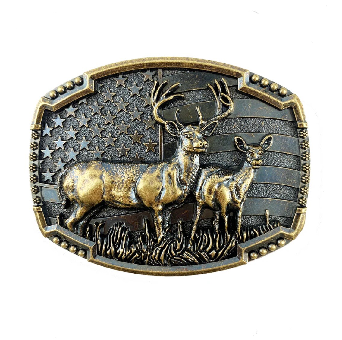 Deer Belt Buckle Patriotic American Flag Elk North Viking Deer Head Punk Western