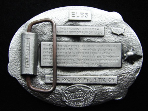 RG09131 *NOS* REALLY COOL **ELVIS THE KING OF ROCK & ROLL** PEWTER BELT BUCKLE