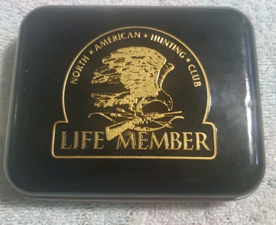 North American Hunting Club Life Member two tone belt buckle With Tin
