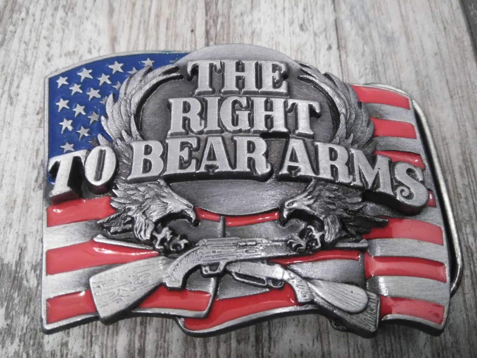 1990 USA FLAG THE RIGHT TO BEAR ARMS BELT BUCKLE GW-13, BY SISKIYOU CO. (U.S.A)