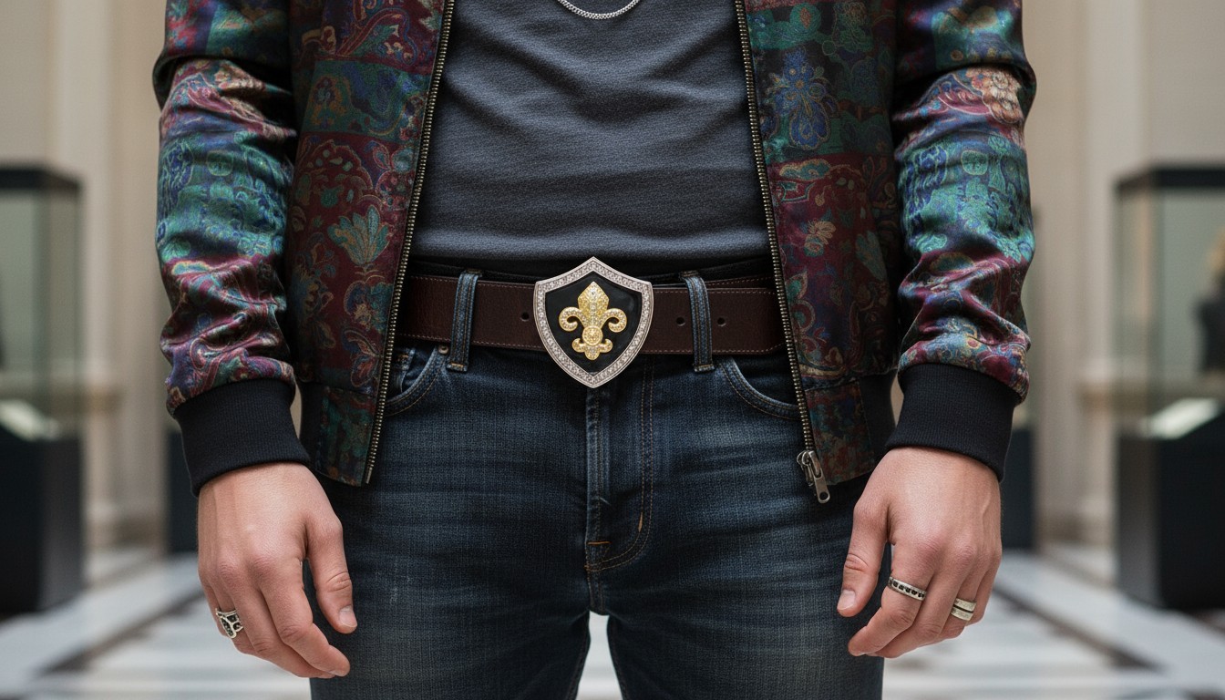 Men Belt Buckle Silver Metal Western Gold Fleur De Lys Lily French Symbol Flower