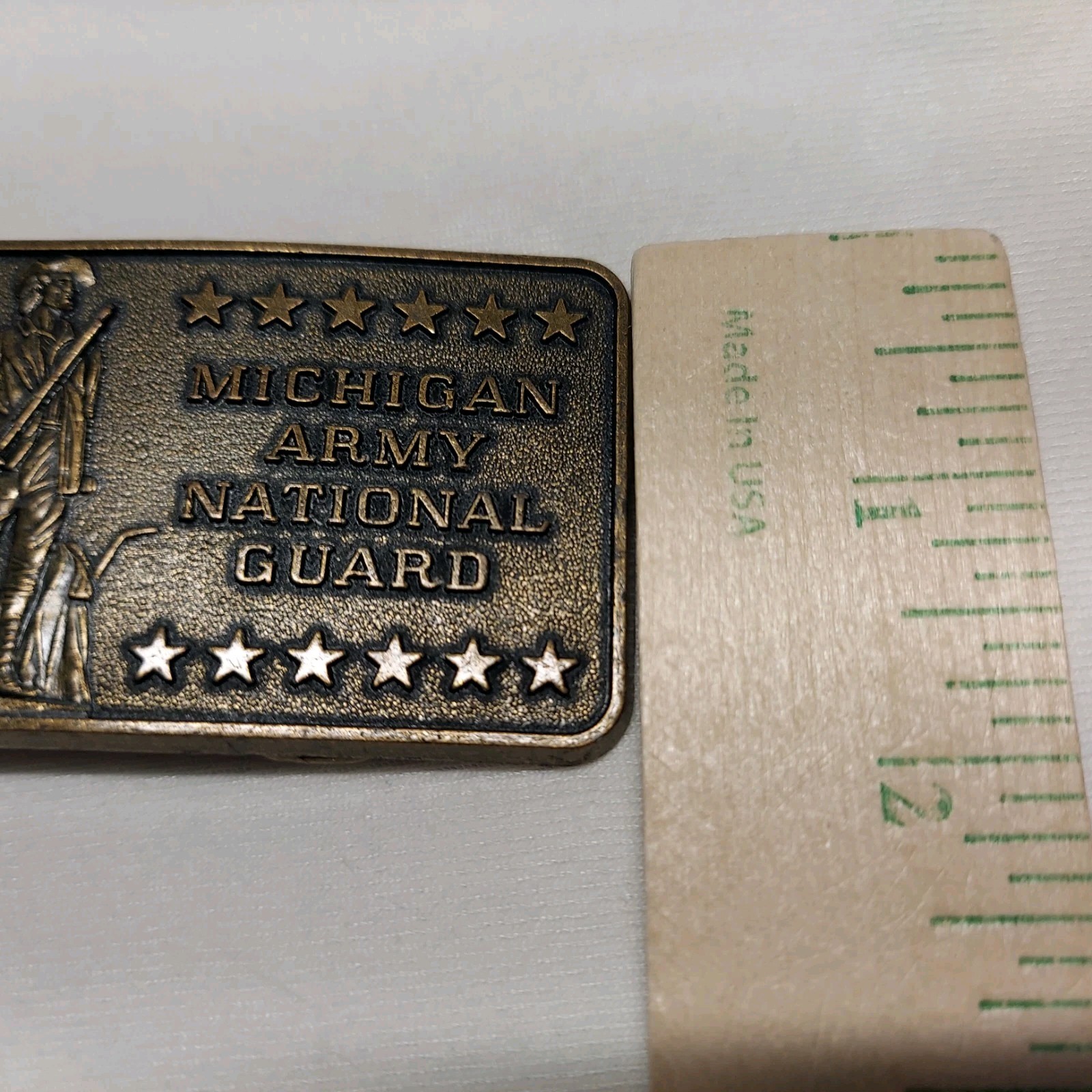 MICHIGAN ARMY NATIONAL GUARD Belt Buckle Framed With Stars Brass 2&Prime;X3&Prime;