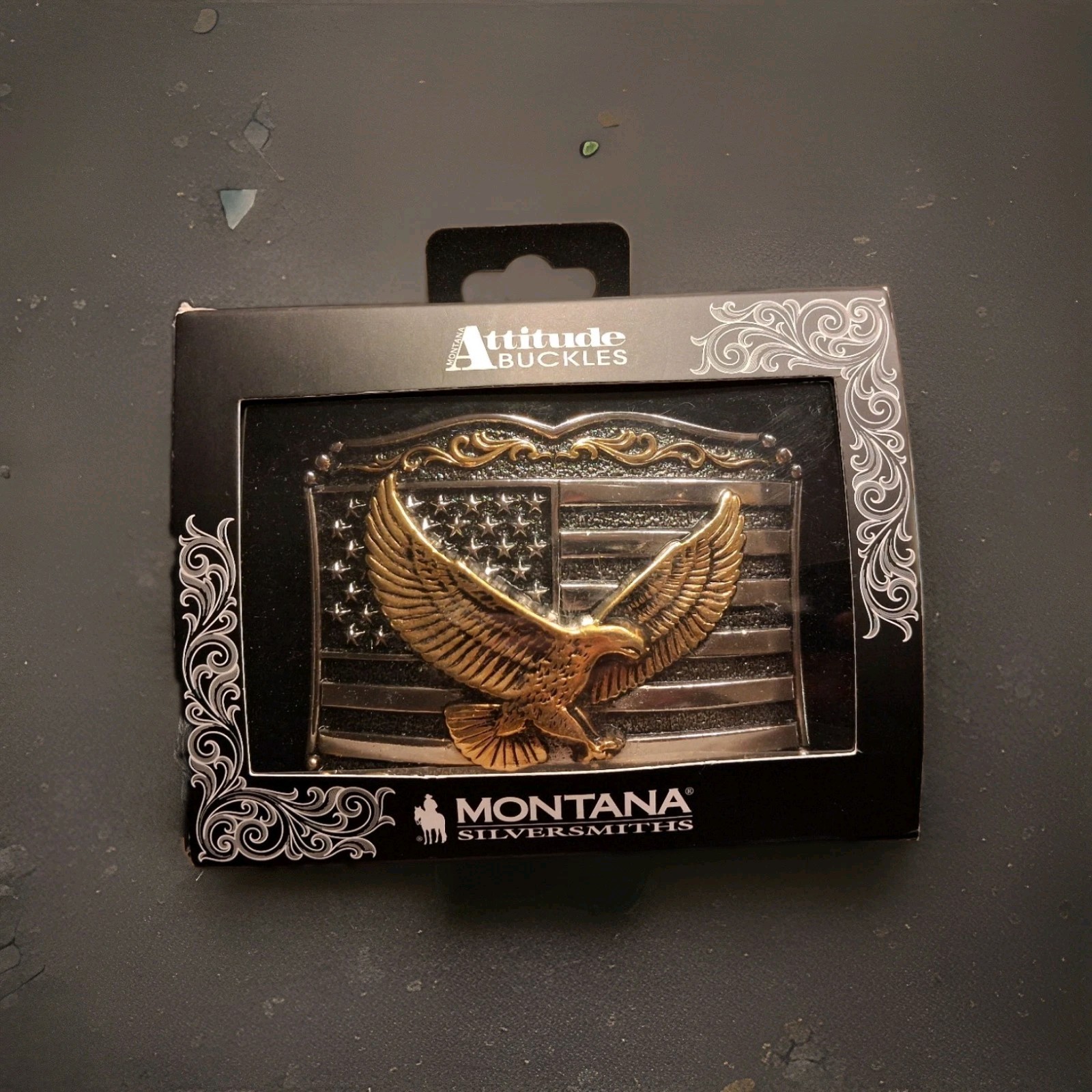 New! Montana Silversmiths &lsquo;SOARING LIBERTY&rsquo; ATTITUDE BELT BUCKLE w/ Flag & Eagle