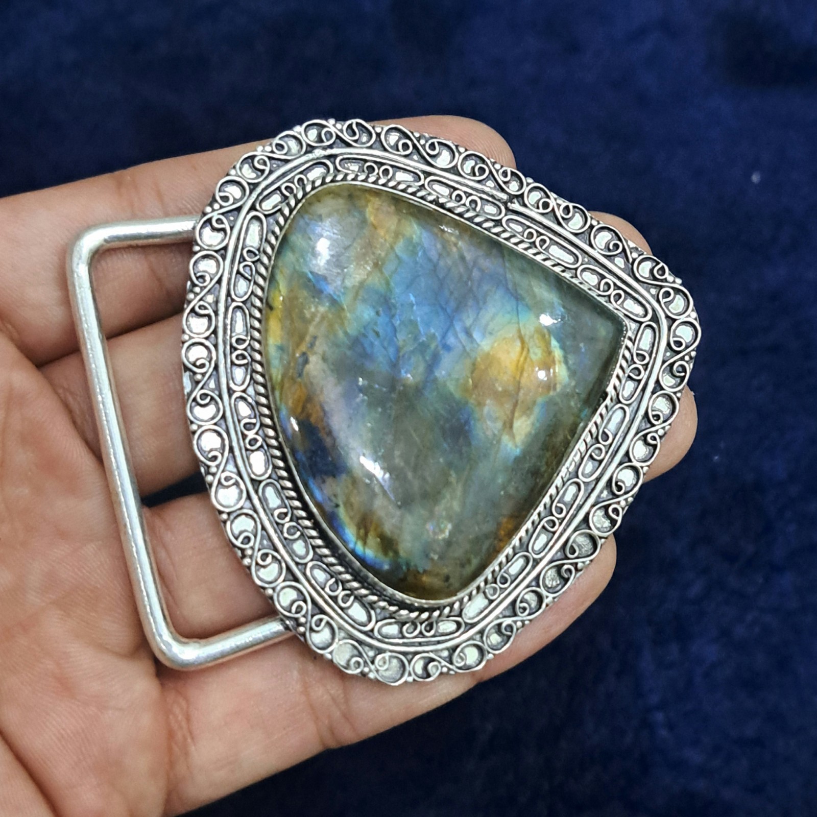Labradorite Belt Buckle Silver Plated Handmade Western Cowboy Gemstone Buckle