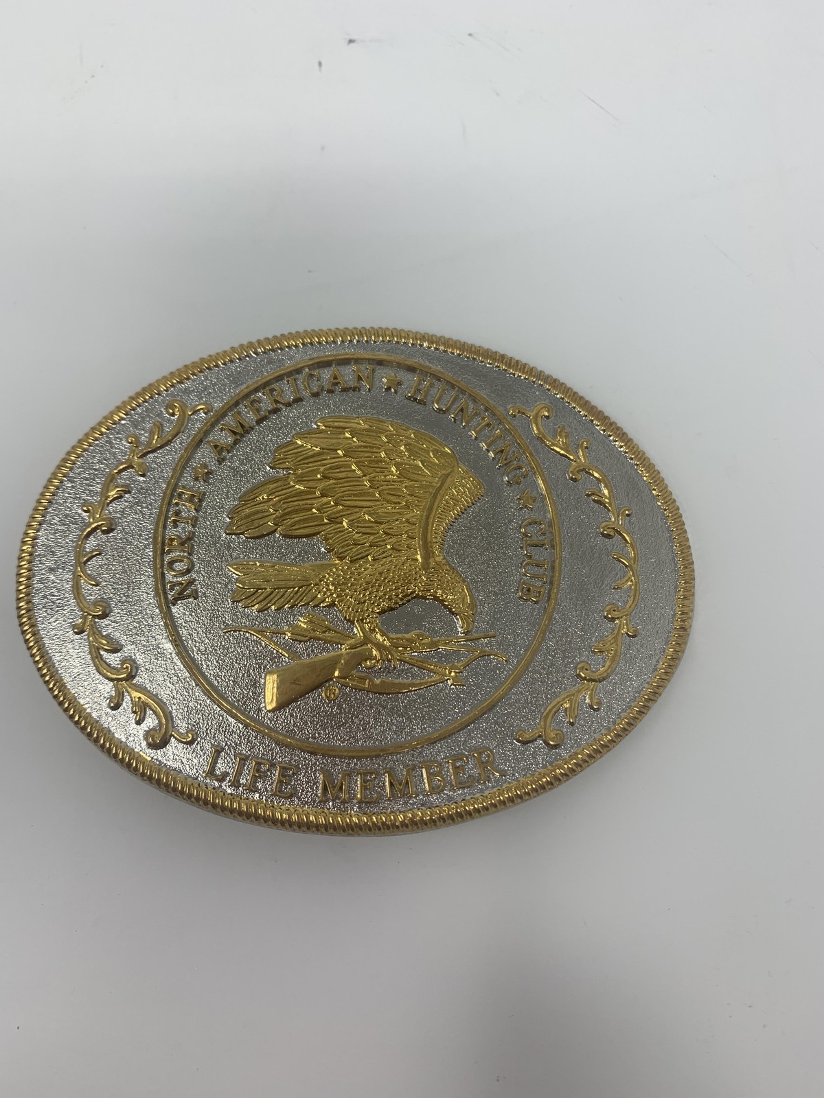 North American Hunting Club Life Member Belt Buckle Silver Gold Eagle Western