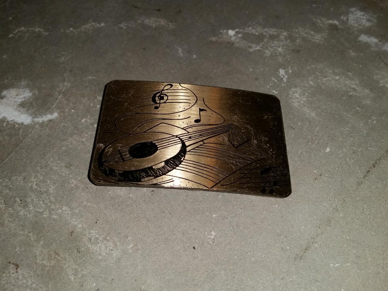 Vintage Belt Buckle Mandolin with Music Notes Metal