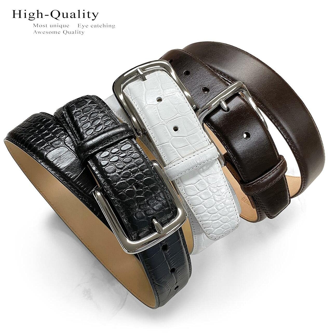 Valley View Classic Buckle Casual Belt Italian 38, W Smooth White