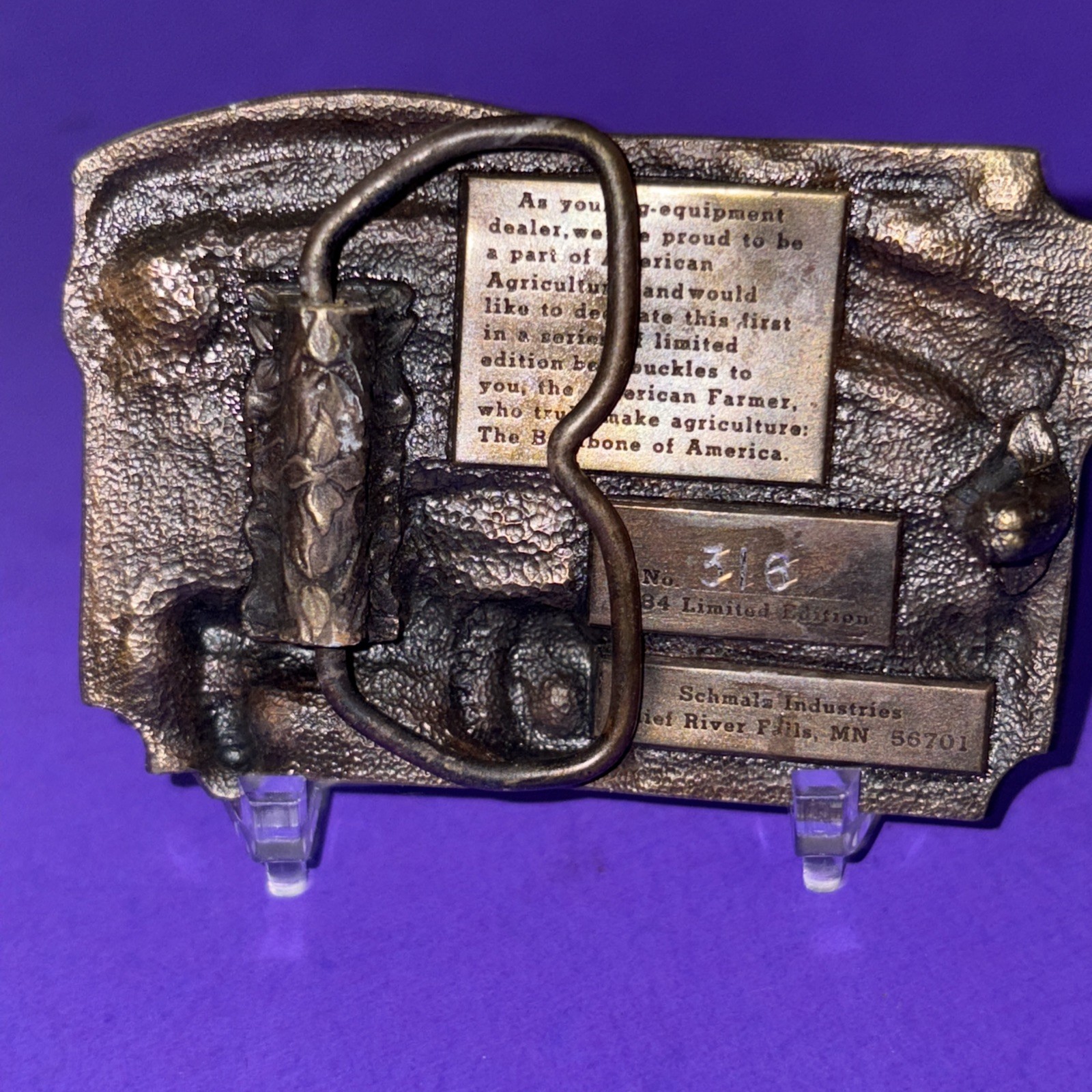 Vintage Belt Buckle 1984 Agriculture Backbone of America Farmer Tractor Limited